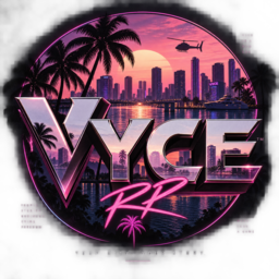 VYCE RP – Logo: Vice-City-Skyline im Sonnenuntergang